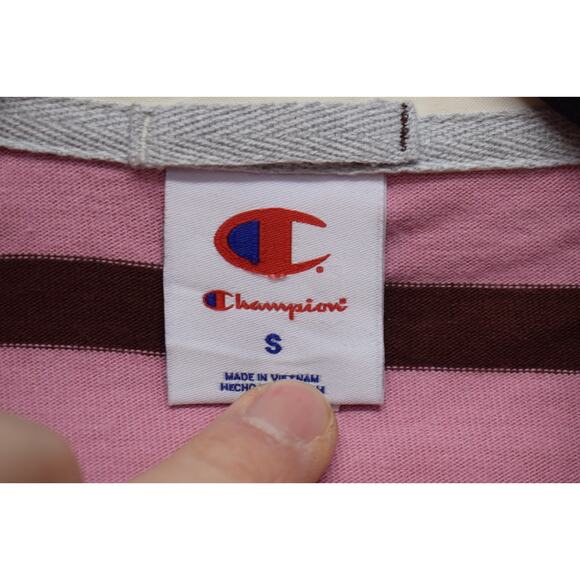 Champion Women's Long Sleeve Rugby Pink Striped Shirt Small (Marks) - Picture 4 of 8